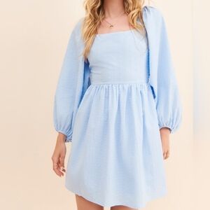 Girl & The Sun Kelsia Mini Dress in Light Blue, Size Small NWOT